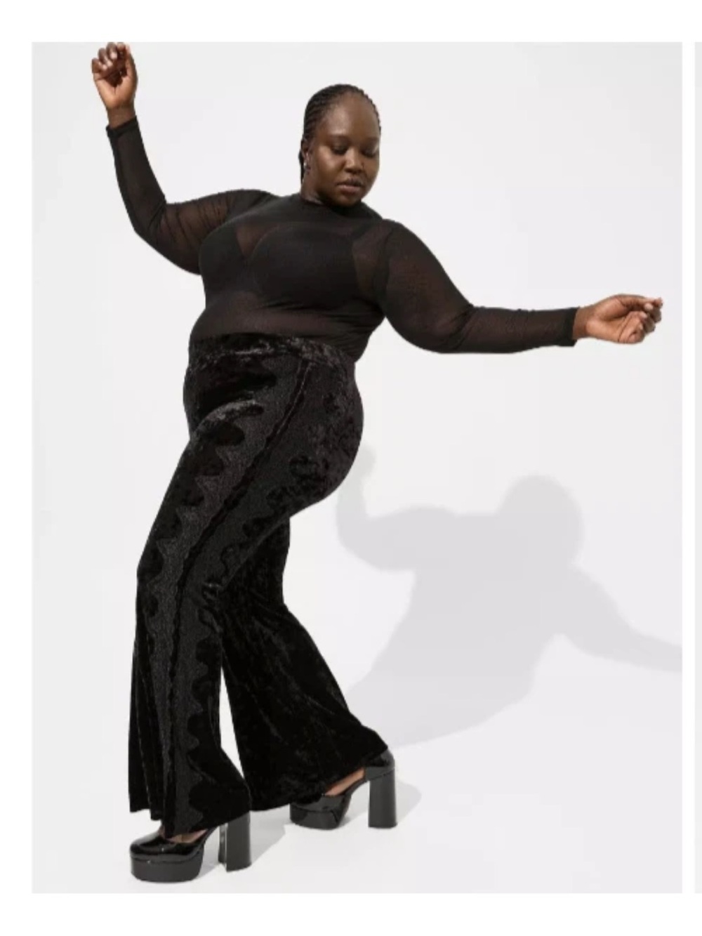 Torrid Festi Sz 2X Stretch Velvet Lace Side Flare Festival Boho Pants Black - Picture 3 of 9